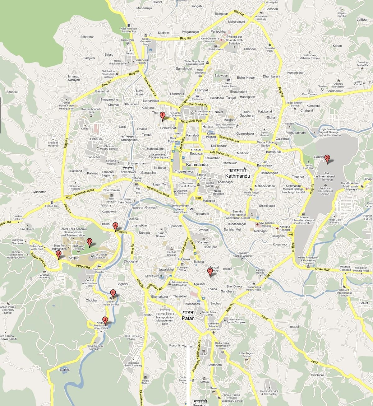 Քարտեզ КТМ է Նեպալ