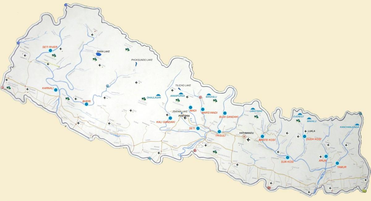 քարտեզ Նեպալի ի ցույց տալով գետերի