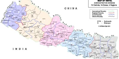 Նեպալ քաղաքական քարտեզ շրջանների